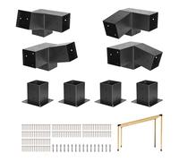VEVOR Pergola Kit, 4x4 Inch 3-Way Slanted Bracket for 3.5x3.5 Inch Wood Beams in Actual Size, Carbon Steel Pergola Bracket with Screws and Post Bases, for Outdoor Wood Pergolas, Gazebos, Sheds, 8 Pcs
