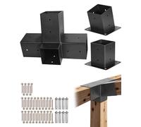 VEVOR Pergola Kit, 4x4 Inch 4-Way Slanted Bracket for 3.5x3.5 Inch Wood Beams in Actual Size, Carbon Steel Pergola Bracket with Post Base and Wall Mount Base, for Outdoor Pergolas, Gazebos, Sheds