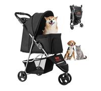 VEVOR Pet Stroller, 35 lbs Weight Capacity, Foldable Dog Stroller Cart, 3 Wheels Cats Strollers with Mesh Windows and Cup Holders, Portable Pet Carrier Strollers with Brake, for Small to Medium Pets