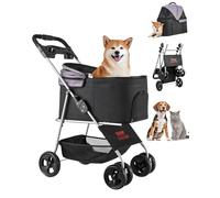 VEVOR Pet Stroller, 35 lbs Weight Capacity, Foldable Dog Stroller Cart, 4 Wheels Cats Pram with Detachable Carrier & Mesh Windows, Portable Animal Carrier with Brake for Small to Medium Pets