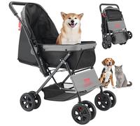 VEVOR Pet Stroller, 44 lbs Weight Capacity, Foldable Dog Stroller Cart, 4 Wheels with Mesh Windows & Revrsible Handle, Portable Pet Carrier with Brake, for Small to Medium Pets