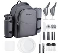 VEVOR Picnic Backpack, Beach Picnic Backpack Bag for 2 Person with Insulated Cooler Compartment, Detachable Bottle/Wine Holder, Lightweight Blanket, Plates and Cutlery Set for Hiking, Camping, Grey