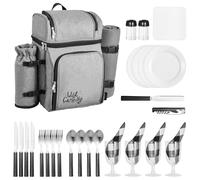 VEVOR Picnic Backpack, Beach Picnic Backpack Bag for 4 Person with Insulated Cooler Compartment, Detachable Bottle/Wine Holder, Lightweight Blanket, Plates and Cutlery Set for Hiking & Camping, Grey