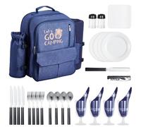 VEVOR Picnic Backpack, Beach Picnic Backpack Bag for 4 Person with Insulated Cooler Compartment, Detachable Bottle/Wine Holder, Lightweight Blanket, Plates and Cutlery Set for Outdoor, Navy Blue