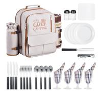 VEVOR Picnic Backpack, Beach Picnic Backpack Bag for 4 Person with Insulated Cooler Compartment, Detachable Bottle/Wine Holder, Lightweight Blanket, Plates & Cutlery Set for Outdoor, Hiking, Camping