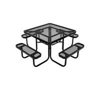 VEVOR Picnic Table, Outdoor Weather Resistant Patio Dining Furniture Set, Heavy Duty Coated Steel Tables with Umbrella Hole, 45.7 in Square Table and Bench Set, for Garden, Backyard, Porch, Black