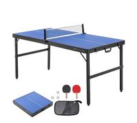VEVOR Ping Pong Table, Mid-Size Table Tennis Game, Indoor MDF Table Tennis Table, Foldable Portable Complete Ping Pong Table Set with Net, 2 Paddles, 3 Balls, Carry Bag, Handle (No Assembly Required)