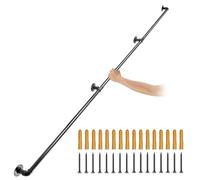 VEVOR Pipe Stair Handrail, 10FT Staircase Handrail, 440LBS Load Capacity Carbon Steel Pipe Handrail, Industrial Pipe Handrail with Wall Mount Support, Round Corner Wall Handrailing for Indoor, Outdoor