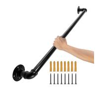 VEVOR Pipe Stair Handrail, 91.4 cm Staircase Handrail, 199.6 kg Load Capacity Carbon Steel Pipe Handrail, Industrial Pipe Handrail with Wall Mount Sup