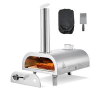 VEVOR Pizza Oven Outdoor, 12" Pellet Pizza Oven, Portable Pizza-Stove with Built-in Thermometer, Wood Fired Stainless Steel Pizza-Maker, for Backyard, Camping, Pizza-Stone, Shovel, Carry Bag, Silver
