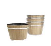 VEVOR Plant Pots, 4 Pack 11.81 inch Whiskey Barrel Planters with Drainage Holes, Large Outside Plastic Decoration Flower Pot Imitation Wine Barrel Design for Indoor Outdoor Garden Home Plants, Brown