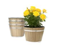 VEVOR Plant Pots, 4 Pack 11.81 inch Whiskey Barrel Planters with Drainage Holes, Large Outside Plastic Decoration Flower Pot Imitation Wine Barrel Des