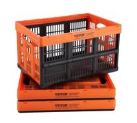 VEVOR Plastic Collapsible Storage Basket, 45L 3 Packs, Folding Stackable Storage Containers/Bins with Handles, Large Heavy Duty Containers for Clothes, Toys, Books, Snack, Shoes and Grocery Organizing