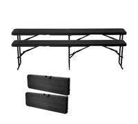 VEVOR Plastic Folding Bench, 6 ft Portable Bench for Outdoor Picnic Party Camping Dining, Foldable Smooth HDPE Seat for Garden Soccer Multipurpose Entertaining Activities, 2 Pack, 2 Carry Bags, Black