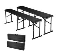 VEVOR Plastic Folding Bench, 6 ft Portable Bench for Outdoor Picnic Party Camping Dining, Foldable Smooth HDPE Seat for Garden Soccer Multipurpose Entertaining Activities, 2 Pack, 2 Carry Bags, Black