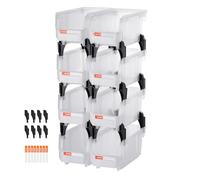 VEVOR Plastic Stackable Storage Bins, 10.9 x 5.5 x 5.1 inch (8 Pack), Plastic Containers for Organizing & Storage Bins for Closet, Garage, Small Parts, Office Supplies, Other Accessories, Transparent