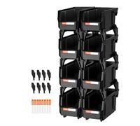VEVOR Plastic Stackable Storage Bins, 10.9 x 5.5 x 5.1 inch (8 Pack), Plastic Containers for Organizing and Storage Bins for Closet, Garage, Small Parts, Office Supplies and Other Accessories, Black