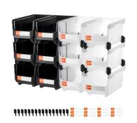 VEVOR Plastic Stackable Storage Bins, 14.8 x 8.5 x 7.1 inch (12 Pack), Plastic Containers for Organizing & Storage Bins for Garage, Small Parts, Office Supplies, Other Accessories, Black & Transparent