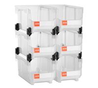 VEVOR Plastic Stackable Storage Bins, 14.8 x 8.5 x 7.1 inch (6 Pack), Plastic Containers for Organizing & Storage Bins for Closet, Garage, Small Parts, Office Supplies, Other Accessories, Transparent