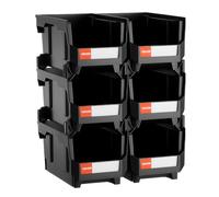 VEVOR Plastic Stackable Storage Bins, 14.8 x 8.5 x 7.1 inch (6 Pack), Plastic Containers for Organizing and Storage Bins for Closet, Garage, Small Parts, Office Supplies and Other Accessories, Black