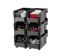 VEVOR Plastic Stackable Storage Bins, 14.8 x 8.5 x 7.1 inch (6 Pack), Plastic Containers for Organizing and Storage Bins for Closet, Garage, Small Parts, Office Supplies and Other Accessories, Black
