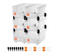 VEVOR Plastic Stackable Storage Bins, 14.8 x 8.5 x 7.1 inch (6 Pack), Plastic Containers for Organizing & Storage Bins for Closet, Garage, Small Parts, Office Supplies, Other Accessories, Transparent