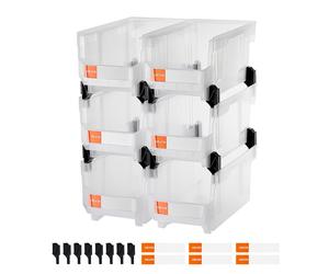 VEVOR Plastic Stackable Storage Bins 6 pcs Garage Organizer Bins Transparent