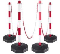 VEVOR Plastic Stanchion, 4pcs Chain Stanchion, Plastic Stanchion Kit with 32ft Chain 8 S-Hooks, PE Plastic White Stanchion for Warning/Crowd Control at Parking Lot, Construction Lot, Driveway Elevator