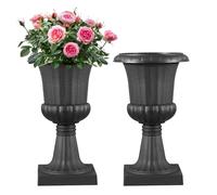 VEVOR Plastic Urn Planters, 25 x 42 cm, 2 Pack Black Classic Flower Pots Front Porch Planters, Indoor & Outdoor Vase for Wedding, Party, Event, Home, Stage, Garden, Balcony, Patio Decoration