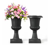 VEVOR Plastic Urn Planters, 25 x 42 cm, 2 Pack Black Classic Flower Pots Front Porch Planters, Indoor & Outdoor Vase for Wedding, Party, Event, Home, Stage, Garden, Balcony, Patio Decoration