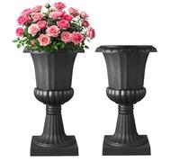 VEVOR Plastic Urn Planters, 40 x 67 cm, 2 Pack Black Classic Flower Pots Front Porch Planters, Indoor & Outdoor Vase for Wedding, Party, Event, Home, Stage, Garden, Balcony, Patio Decoration
