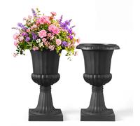 VEVOR Plastic Urn Planters, 40 x 67 cm, 2 Pack Black Classic Flower Pots Front Porch Planters, Indoor & Outdoor Vase for Wedding, Party, Event, Home, Stage, Garden, Balcony, Patio Decoration