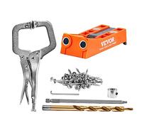 VEVOR Pocket Hole Jig, 56 Pcs Mini Jig Pocket Hole System with 9" C-clamp, Step Drill, Wrench, Drill Stop Ring, Square Drive Bit, and Screws, for DIY Carpentry Projects