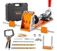 VEVOR Pocket Hole Jig Kit, 34 Pcs Pocket Hole Jig System with 11" C-clamp, Fixture, Step Drills, Wrenches, Drill Stop Rings, Square Drive Bits,