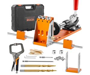 VEVOR Pocket Hole Jig Kit, 34 Pcs Pocket Hole Jig System with 11" C-clamp, Fixture, Step Drills, Wrenches, Drill Stop Rings, Square Drive Bits,