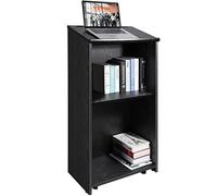 VEVOR Podium Stand, 47 in Hostess Stand with 4 Rolling Wheels, Wood Podium with Storage Shelves, and Slant Desktop, Lecterns & Podiums for Church, Office, School, Home, Black