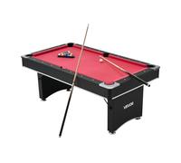 VEVOR Pool Table, 183cm Portable Billiards Tables, Adjustable Feet Stable Game Table, Entertainment Set Includes Ball, Cue, Rack, Chalk and Brush, Black with Red Cloth, for Family Use, Recreation Room