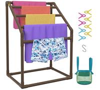 VEVOR Pool Towel Rack, 5 Bar, Brown, Freestanding Outdoor PVC Trapedozal Poolside Storage Organizer, Include 8 Towel Clips, Mesh Bag, Hook, Also Stores Floats and Paddles, for Beach, Swimming Pool