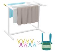 VEVOR Pool Towel Rack, 5 Bar, White, Freestanding Outdoor PVC T-Shape Poolside Storage Organizer, Include 8 Towel Clips, Mesh Bag, Hook, Also Stores