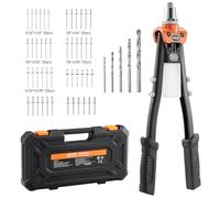 VEVOR Pop Rivet Gun Kit, with 230 Blind Rivets, Two-Handed Riveter with 5 | Interchangeable Nosepieces, 5 Drill Bits, and a Carrying Case, Manual Riveting Tool for Metal, Automotive, Home, and DIY