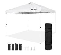 VEVOR Pop Up Canopy Tent, 10 x 10 ft, 250 D PU Silver Coated Tarp, with Portable Roller Bag and 4 Sandbags, Waterproof and Sun Shelter Gazebo for