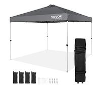 VEVOR Pop Up Canopy Tent, 10 x 10 ft, 250 D PU Silver Coated Tarp, with Portable Roller Bag and 4 Sandbags, Waterproof and Sun Shelter Gazebo for Outdoor Party, Camping, Commercial Events, Dark Gray