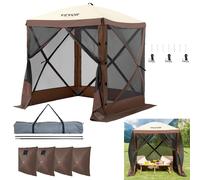 VEVOR Pop Up Gazebo Tent, Pop-Up Screen Tent Sided Canopy Sun Shelter with 6 Removable Privacy Wind Cloths & Mesh Windows, Quick Set Screen Tent with Mosquito Netting, Brown