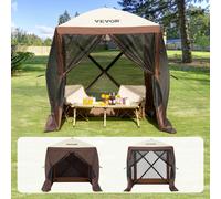 VEVOR Pop Up Gazebo Tent, Pop-Up Screen Tent 4 Sided Canopy Sun Shelter with 4 Removable Privacy Wind Cloths & Mesh Windows, 6x6FT Quick Set Screen Tent with Mosquito Netting, Brown