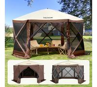 VEVOR Pop Up Gazebo Tent, Pop-Up Screen Tent 6 Sided Canopy Sun Shelter with 6 Removable Privacy Wind Cloths & Mesh Windows, 12.5x12.5FT Quick Set Screen Tent with Mosquito Netting, Brown