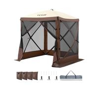 VEVOR Pop Up Gazebo Tent, Pop-Up Screen Tent Sided Canopy Sun Shelter with 6 Removable Privacy Wind Cloths & Mesh Windows, Quick Set Screen Tent with Mosquito Netting, Brown