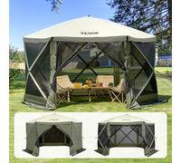 VEVOR Pop Up Gazebo Tent, Pop-Up Screen Tent Sided Canopy Sun Shelter with 6 Removable Privacy Wind Cloths & Mesh Windows, Quick Set Screen Tent with Mosquito Netting, Brown
