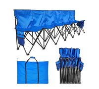 VEVOR Portable Folding Bench, 6 Seat Foldable Soccer Bench with Side Pockets and Carrying Bag, Lightweight Sideline Seating with Back Rest for Football, Baseball, Camping, Outdoor Events, Blue