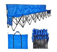 VEVOR Portable Folding Bench, 8 Seat Foldable Soccer Bench with Side Pockets and Carrying Bag, Lightweight Sideline Seating with Back Rest for Football, Baseball, Camping, Outdoor Events, Blue