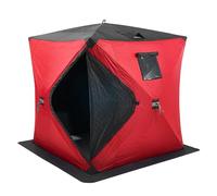 VEVOR Portable Ice Shelter, 3-4 Person Insulated Pop-Up Ice Fishing Tent, 35 Square Feet Fishable Area, Thermal Ice Shanty for Winter Fishing, Ice Cube with Anchors, Ropes, Carrying Bag, 71"x71", Red